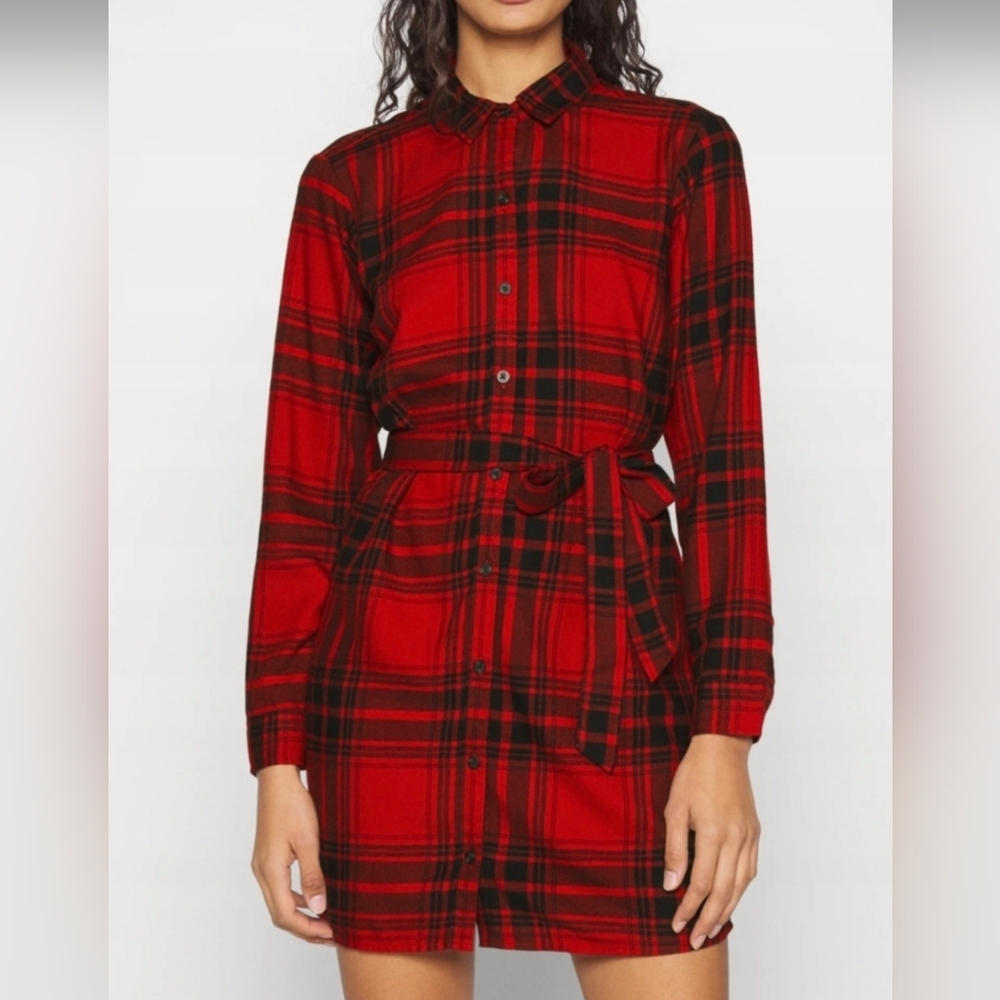 Abercrombie & Fitch Red‎ Plaid Long Sleeve Dress